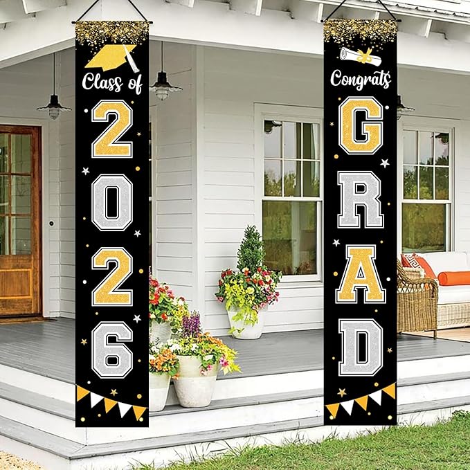Graduation Decorations 2026 GRAD Banner Black Porch Door Sign Welcome Banner by Labrostar