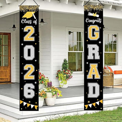 Graduation Decorations 2026 GRAD Banner Black Porch Door Sign Welcome Banner by Labrostar