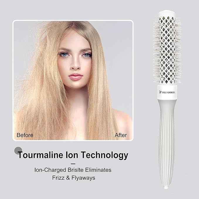Eagle Fortress Round Brush for Blow Out, Thermal Ceramic Hair Brush for Blow Drying with Ionic Bristle for Professional Blowout Brushing - Grey, 43mm
