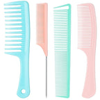 SALONSILK Dopamine Colorful 4PCS Professional Comb Set, Wide Tooth Rat Tail Fine Tooth Hair Combs, Braiding Cutting Barber Styling Curly Parting Set for Men and Women