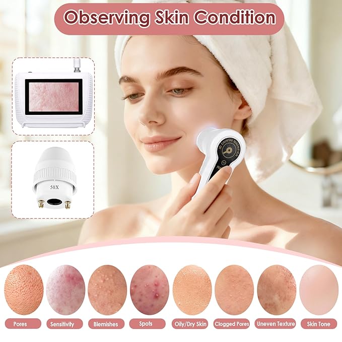 Skin Hair Analyzer, 5 Inch LCD Digital Scalp Detector with 50X/200X Lens, Rechargeable Hair Follicle Scanner for Skin Analysis, Home Salon Use, Portable Dermatoscope Tool