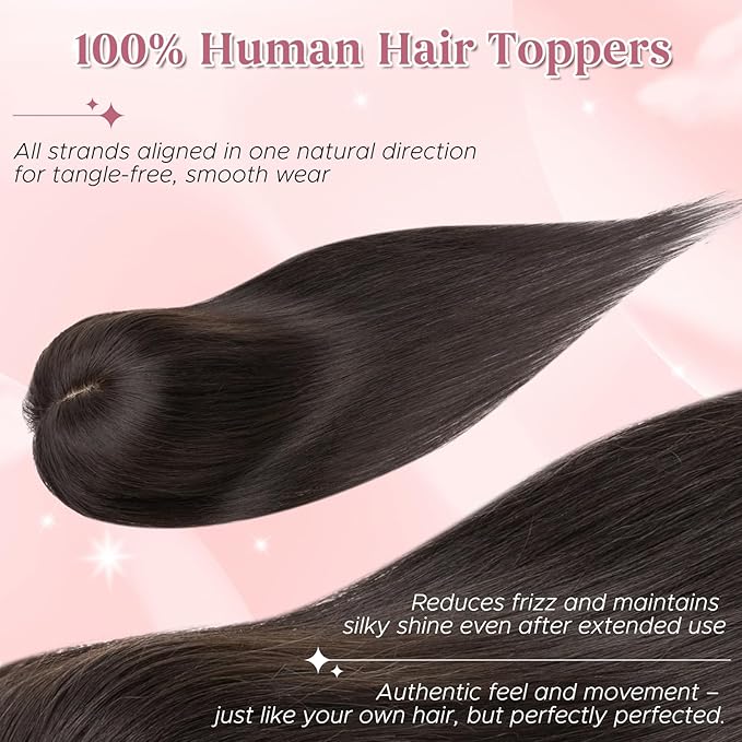 Real Human Hair Toppers for Women 3.54"*4.72" Silky Base 150% Density No Bangs Adjustable Parting Clip-In Topper Hairpieces for Women with Thinning Hair 16 Inches Natural Black