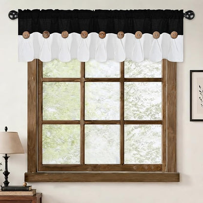 Farmhouse Valance Curtains, Boho Cotton Linen Kitchen Valance, Rustic Button - Image 3