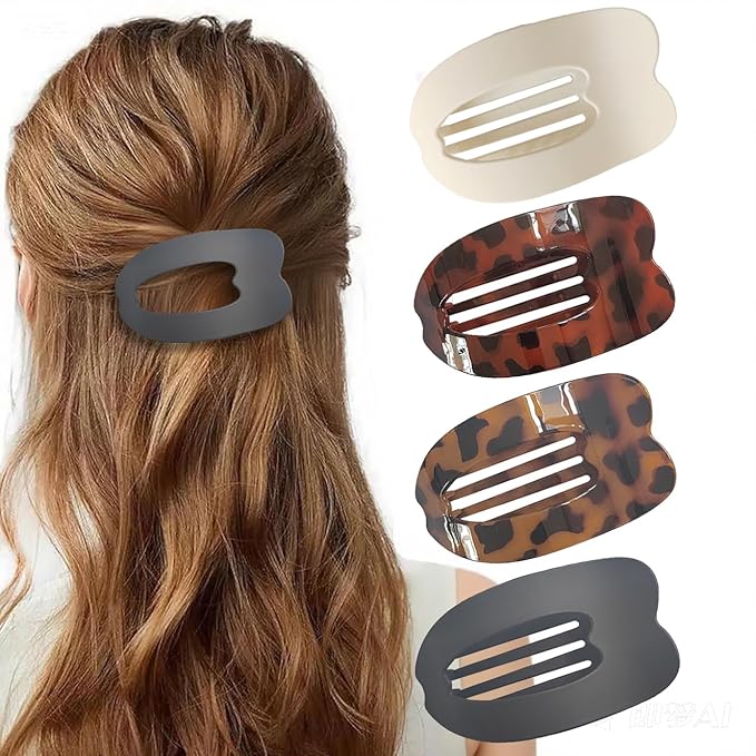 4 PCS Flat Claw Clips, Large Lay Flat Hair Clips for Women Girls, Strong Hold Non-slip Hair Claws for Thick Thin Hair