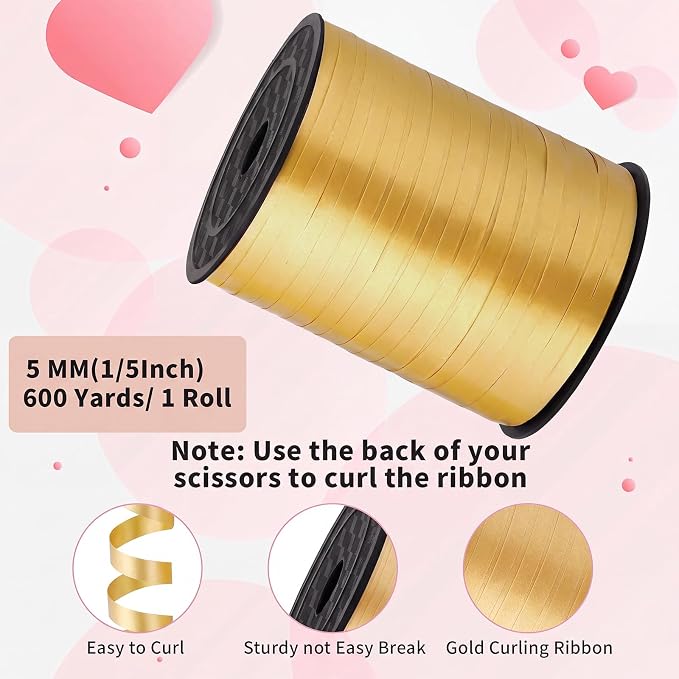 woric 600 Yards Gold Curling Ribbon 1/5 Inch Balloon String Ribbons | Plastic - Image 2