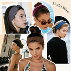 Headbands for Women, Wide Elastic Head Bands, Non-Slip Thick Hair Bands, Sports Stretchy Sweat Bands, Large Knotted Soft Headband, Gray Burgundy Green Black Coffee Navy