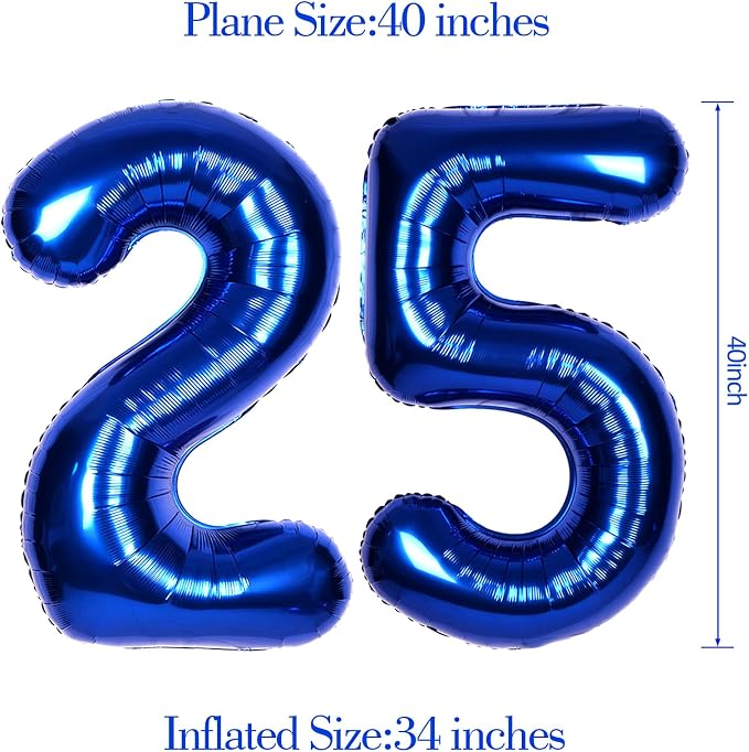 40 Inch Navy Blue Big Number 25 Balloon 0-9 Large Helium | Royal Blue Balloons - Image 6