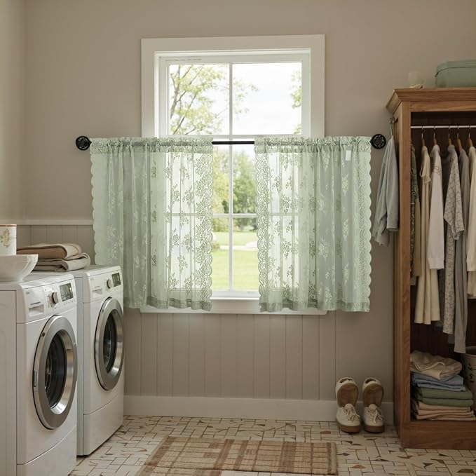 Kotile Sage Green Lace Curtains - Image 4