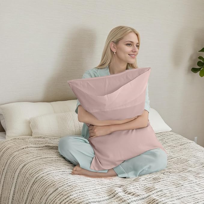 TELUS Pink Pillow Cases Queen Size 2 Pack, Bamboo Rayon Cooling Pillowcases with Envelope Closure, Cool Breathable Pillow Cover for Hot Sleepers & Night Sweats, 20x30 inch