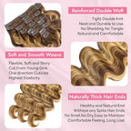 Clip in Hair Extensions Real Human Hair Body Wave #4/27 Chocolate Brown to Honey Blonde 100% Brazilian Remy Human Hair Extensions 8pcs Per Set with 18 Clips Double Weft 16 Inch 70g/3.6oz