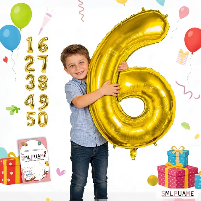40 inch Number Balloon 0-9 Gold Large Number 6 Balloons, Digital Balloons - Image 2
