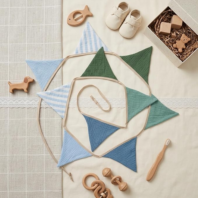 2Pcs Triangle Bunting Flag No-DIY Cotton Fabric Garland Reusable Party Banner - Image 2