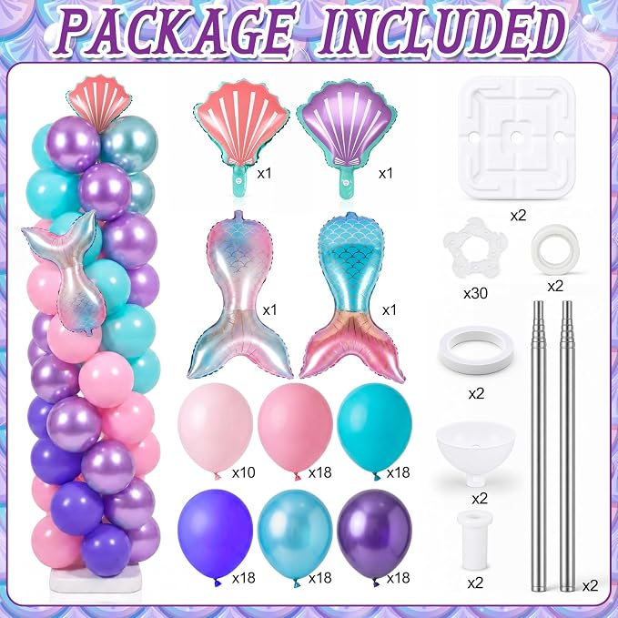 Skylety 2 Sets Mermaid Balloon Column Stand Kit Adjustable Mermaid Purple Pink - Image 2