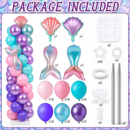 Skylety 2 Sets Mermaid Balloon Column Stand Kit Adjustable Mermaid Purple Pink - Image 2