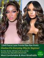 KLAIYI 13x4 Pre Everything Lace Front Chocolate Brown With Highlights Loose Body Wave Wig Human Hair Pre Cut Lace Pre Bleached Bye Bye Knots Pre Plucked Ombre Glueless Wear Go Wig Ready to Wear 18Inch