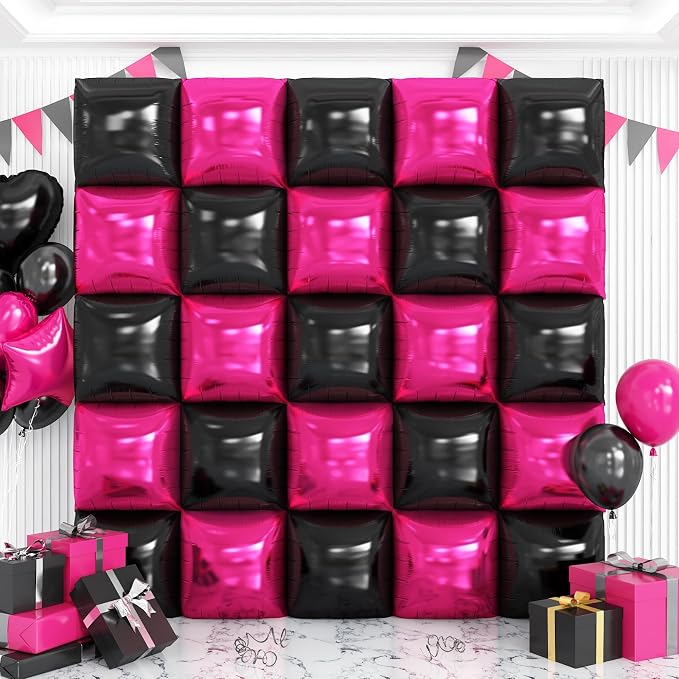 Pink Black Balloons Wall Tunnel Backdrop Double Sided Hot Pink and Black by OTLGEUA