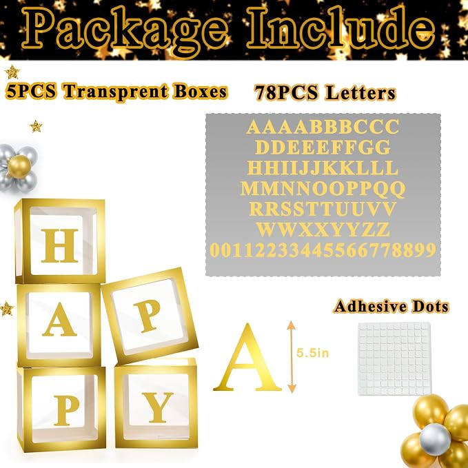Baby Boxes with Letters for Baby Shower, 5 Clear Balloon Boxes with 78 Letters - Image 2