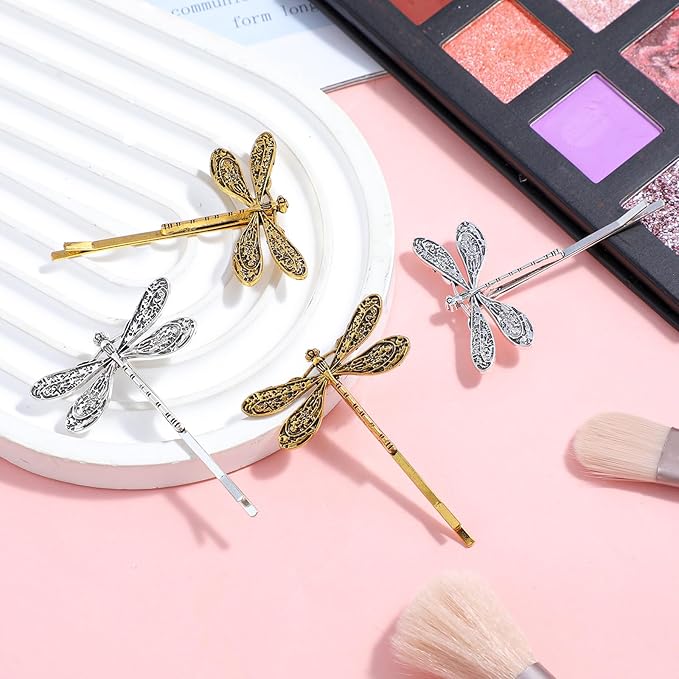 Dragonfly Hair Clip, Gold & Silver Antique Decorative Bobby Pins for Prom Birthday Party Wedding Retro Hair Styling Pins Accessories for Women Girls Bride French Hairpins