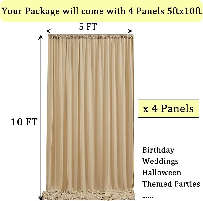 20ft x 10ft Wrinkle Free Beige Backdrop Curtains - Image 5