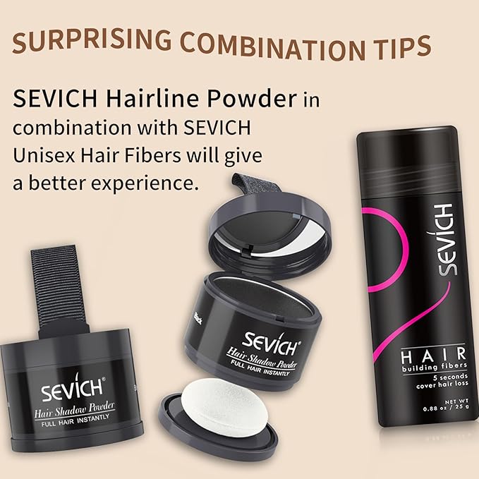 SEVICH Hairline Shadow Powder - Quick Cover for Grey Roots, Eyebrows & Beards, Touch Up Thinning Hair, Windproof & Sweatproof, Light Coffee