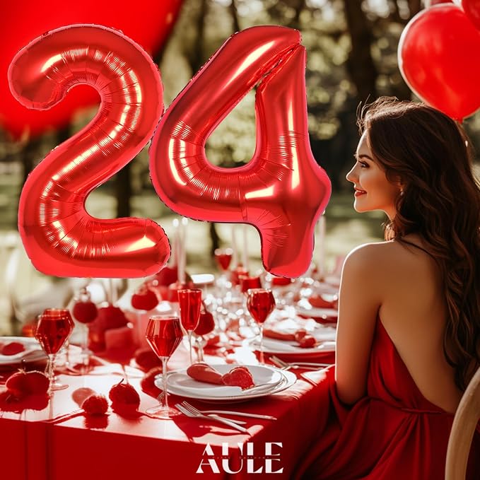 AULE 40 Inch Red 24 Balloon Number Foil 0-9 Birthday Big Numbers | Birthday - Image 3
