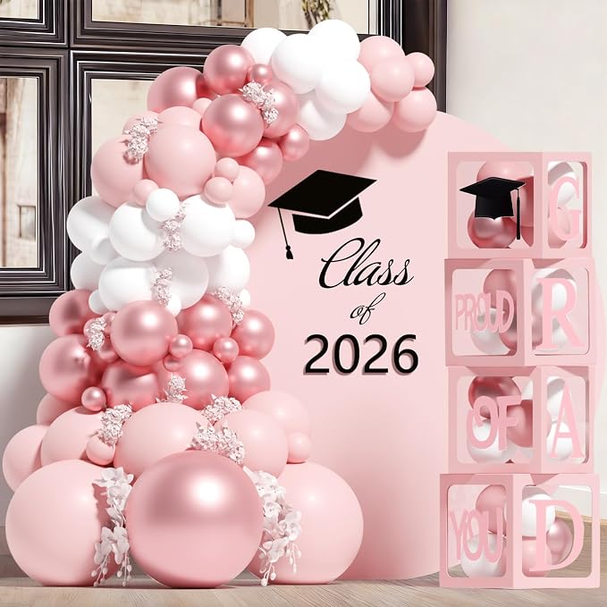 Graduation Decorations 2026, PROUD OF YOU, Class of 2026 and 130pcs Light Pink by Staraise