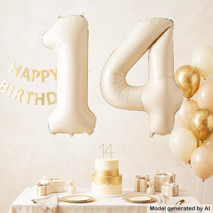 40" Beige Foil Number 14 Balloon - Image 4
