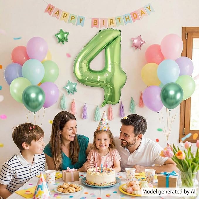 Light Green Number 4 Balloon 40 Inch, Shiny Metallic Foil Party Supplies | - Image 6