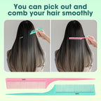 Rat Tail Comb for Women: 2pcs Fine Tooth Parting Tip Carbon Fiber Root Teasing Anti Static Combs （Green, Pink）