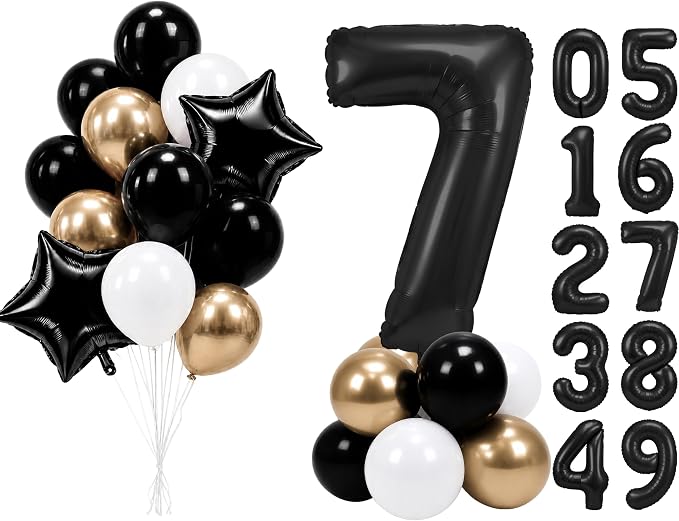 PartyWoo Number Balloons 40 Inch Black Number 7 Kit 25pcs by PartyWoo