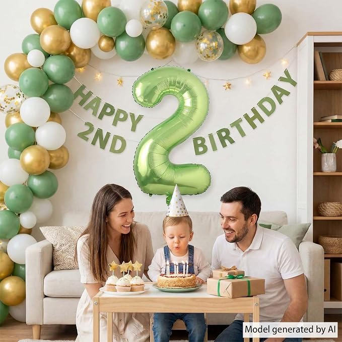 Light Green Number 2 Balloon 40 Inch, Shiny Metallic Foil Party Supplies | - Image 8