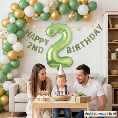 Light Green Number 2 Balloon 40 Inch, Shiny Metallic Foil Party Supplies | - Image 8