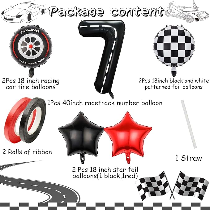 Race Car Balloons, 40 Inch Racetrack Number 7 Balloon, Big Number Balloons Black - Image 7