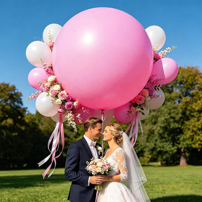 5Pcs Pink Balloons 36 Inch, Round Large Latex Party Balloons - Image 5