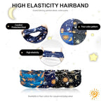 Headbands for Women, 4 Pack Boho Cotton Headbands with Moon & Star Print, Non-Slip Wide Head Bands for Yoga, Fitness, Workout, Thick Stretchy Hair Band Accessories