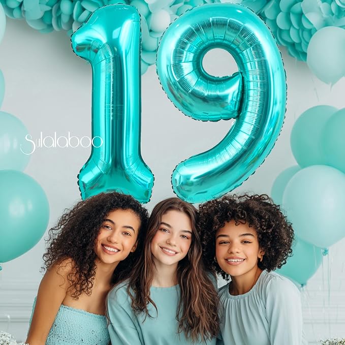 40 Inch Big Teal Blue Number 19 Foil 0-9 Mylar Helium Balloons | Large Digital - Image 2