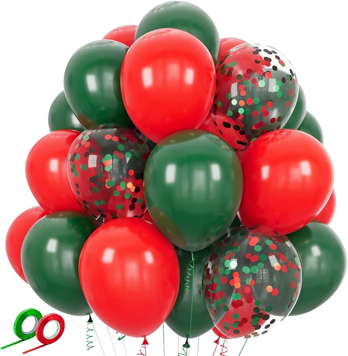 Red and Green Balloons 50 Pcs 12 Inch Christmas Latex Balloons Set Green Red by ASIYUHY