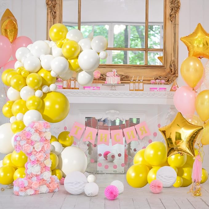 110pcs Yellow and White Balloons Garland Arch Kit, 18/12/10/5 Inch Balloons | - Image 7