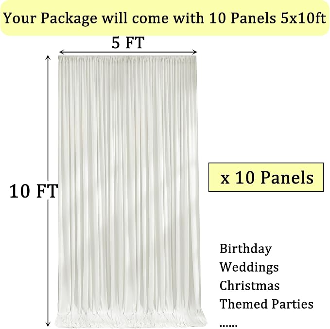 50ft x 10ft Wrinkle Free Ivory Backdrop Curtains - Image 4