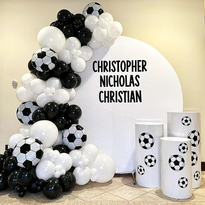 Soccer Balloon Garland Arch Kit, 22 18 12 10 5 Inch Black White Football Print - Image 3