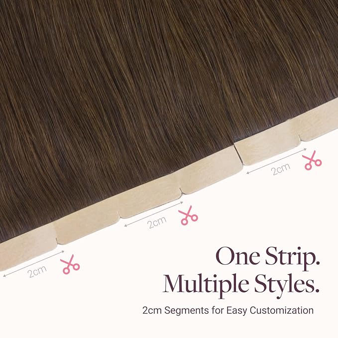 GOO GOO Tape in Hair Extensions Human Hair, 4A Chocolate Brown, 4cm Wide Tape, 18inch 20pcs 80g, Real Human Hair, Seamless Tape in, Instant Length&Volume