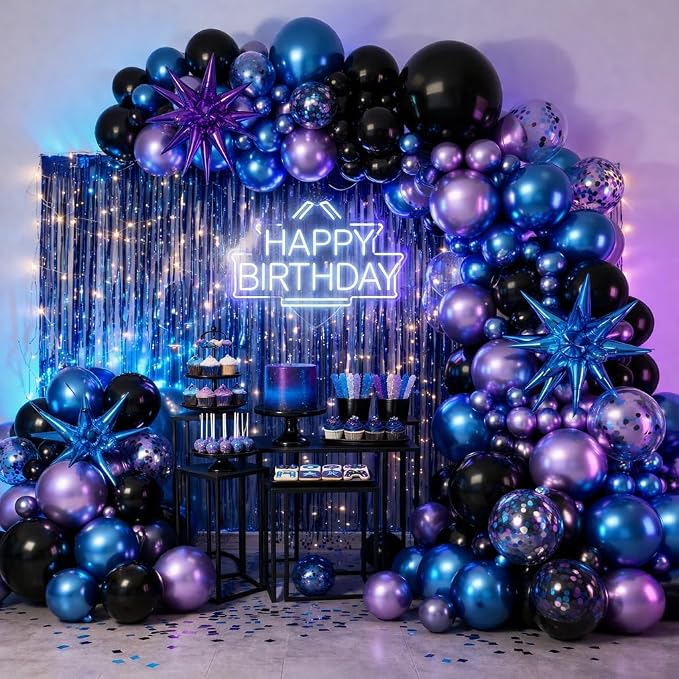 Black Blue and Purple Balloons, 12 Inch Metallic Blue Purple Black and Silver - Image 6