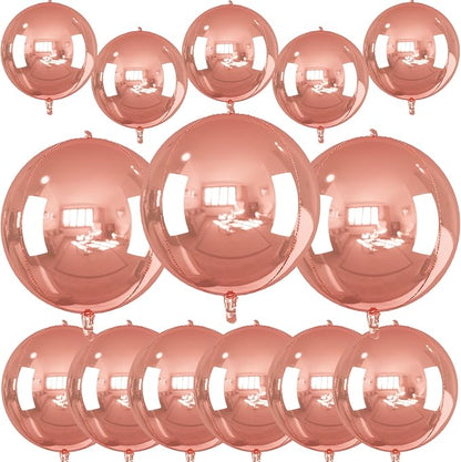 14 Pcs Rose Gold Round Foil Balloons 22/15/10 4D Ball Balloons Rose Metallic - Image 6