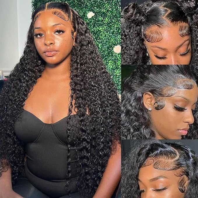 28 Inch 13x6 HD Transparent Lace Frontal Wigs Human Hair 200% Density Deep Wave Lace Front Wigs Human Hair For Women 100% Real Human Hair No Synthetic Blend No Tangle No Shedding Triple Lifespan 3X