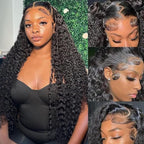 26 Inch 13x6 Deep Wave Lace Front Wigs Human Hair 250% Density HD Lace Frontal Wigs Human Hair Glueless Deep Curly Wigs for Women Pre Plucked Glueless Wigs Natural Color
