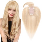 SEGO Hair Toppers for Women Real Human Hair with Thinning Hair, Toppers Hair Pieces Clip in Toppers Straight Hair Pieces with Front Bangs -8 Inches #18/613 Ash Blonde Mix Bleach Blonde