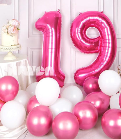 SUWEN 40 Inch Hot Pink Large 19 Number Balloons Big Foil Helium Number Balloons - Image 3