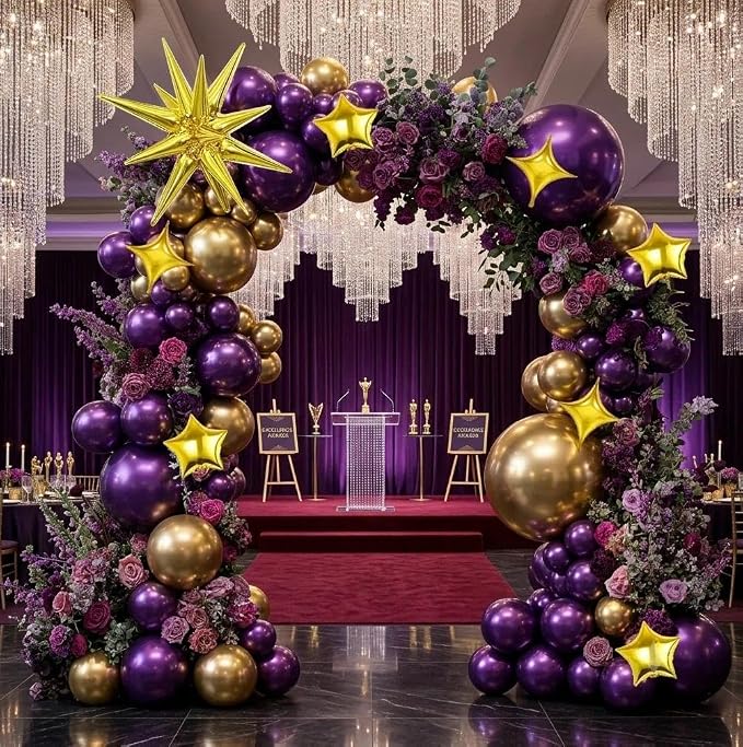 Dark Purple Balloon Arch Double Stuffed Metallic Purple Balloon Garland | - Image 2