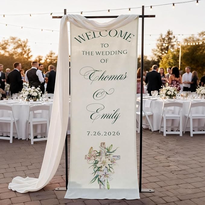 Mapileng Wedding Linen Wall Tapestry Welcome Banner, Personalized Couple Names by Mapileng%E2%84%A2