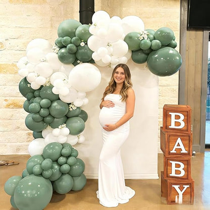 Sage Green Balloons, 12 Inch Sage Green and White Sand Balloons - Image 3